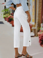 Pure White High-Waisted Slit Pants