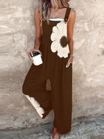 Brown Side Pocket Floral Print Jumpsuit