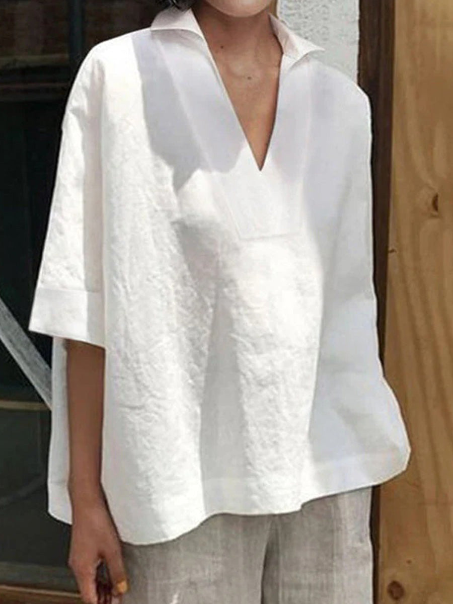Casual Loose Half Sleeve White Blouse