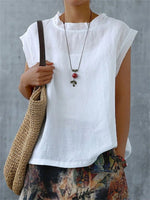 White Round Neck Sleeveless Tops