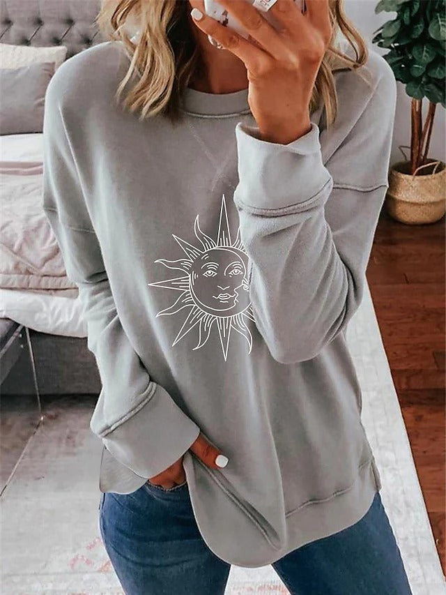 Sunflowers Print Round Neck Long Sleeves Sweatshirt