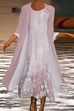 Floral Crew Neck 3/4 Sleeve Elegant Comfy Two Piece Maxi Dress