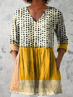 Geometric Dot Art Print V-neck 3/4 Sleeve Casual Daily Blouse