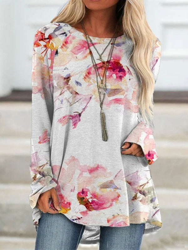 Floral Print Round Neck Casual Long Sleeves Sweatshirt