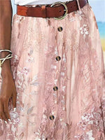 Floral Printed Graphic Straight Fashion Split Button Maxi High Waist Skirt