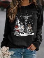 Snowman Print Crew Neck Long Sleeves Sweatshirt