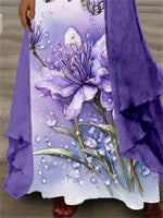 Long Sleeve V-neck Graphic Printed Two Pieces Maxi Dress