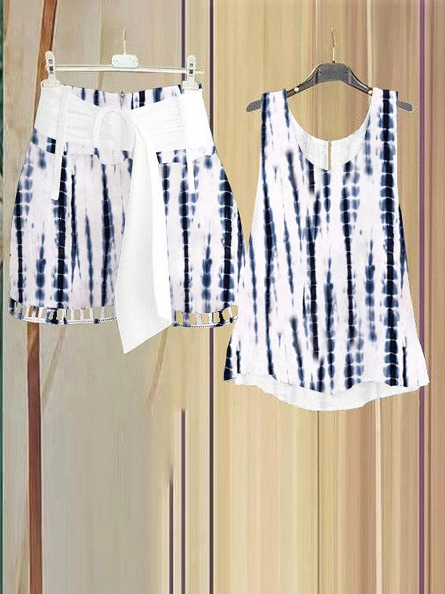 White V-neck Sleeveless Two Piece Set