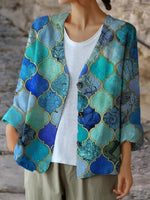 Geometric Pattern Long Sleeve Loose Casual Outerwear