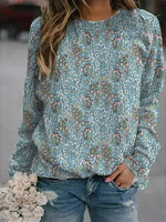 Floral Print Crew Neck Casual Long Sleeves Sweatshirt