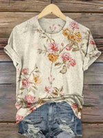 Floral Print Round Neck Short Sleeve T-Shirt