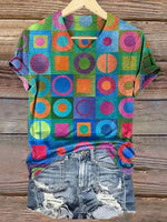 Geometric Print V-neck Short Sleeve T-Shirt