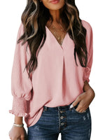 Solid Color V Neck Long Sleeve Loose Blouse