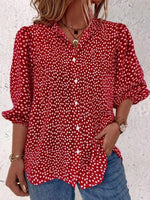 Floral Lapel 3/4 Sleeve Loose Casual Blouse