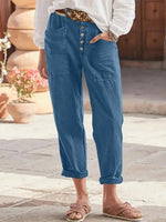 Summer Solid Color Pockets & Button Detail Casual Pants