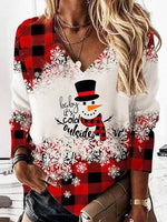 Christmas Snowman V-neck Long Sleeves Sweatshirt