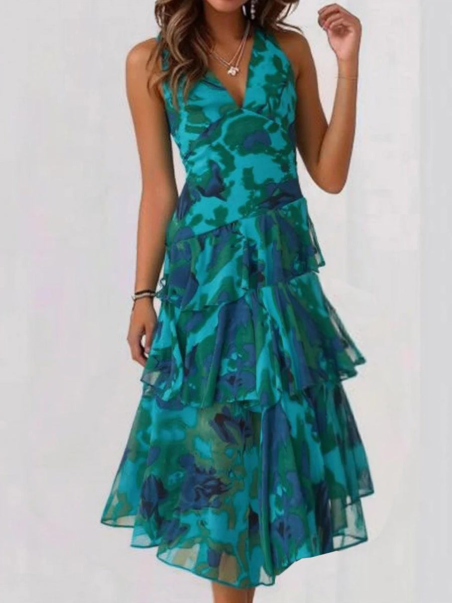 Floral V-Neck Sleeveless Multi-Layered Dreamy Midi Dress