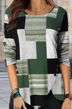 Geometric Painting Round Neck Long Sleeve Blouse