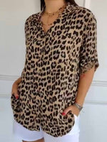 Leopard Print Round Neck Long Sleeve Tops