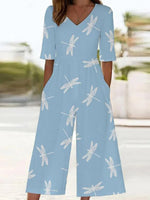 Breezy Blue V-neck Short Sleeve Jumpsuit