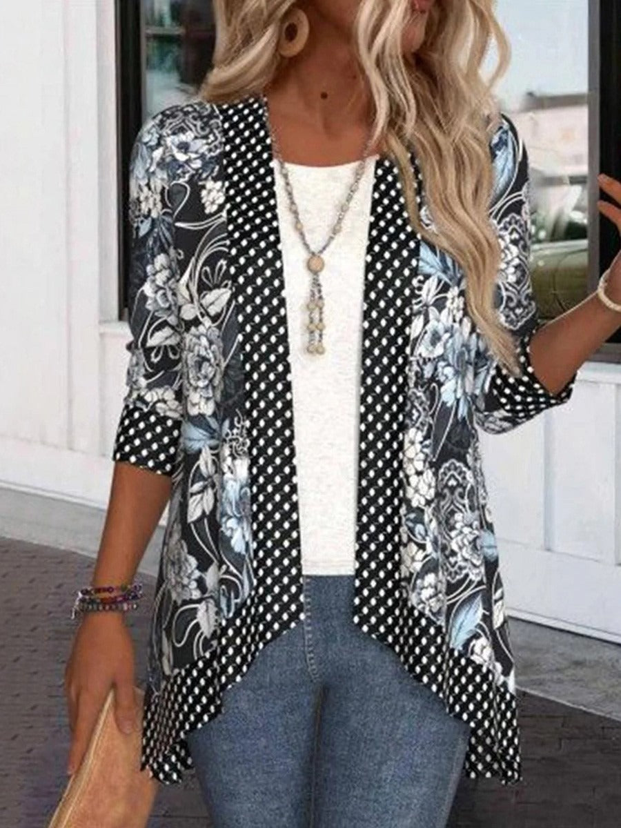 Black Casual 3/4 Sleeve Outerwear