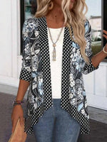 Black Casual 3/4 Sleeve Outerwear