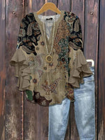 Vintage V-neck 3/4 Sleeve Tops