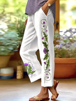 Fresh Floral Print Side Pocket Casual Pants