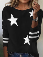 Star Pattern Crew Neck Long Sleeve Cozy Casual Sweater