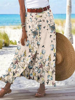 Floral Printed Graphic Straight Fashion Split Button Maxi High Waist Pants