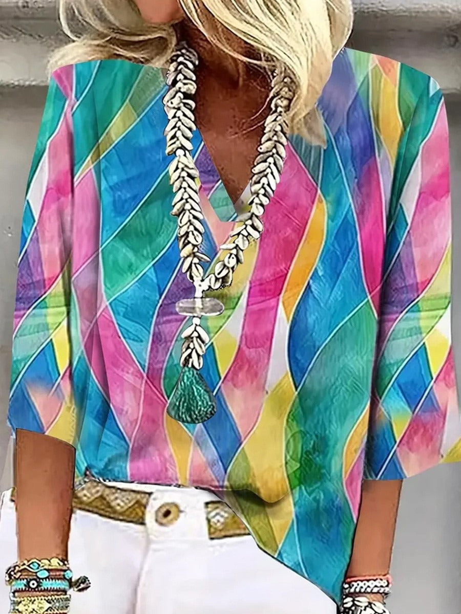 Vintage V-Neck 3/4 Sleeve Tops