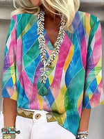 Vintage V-Neck 3/4 Sleeve Tops