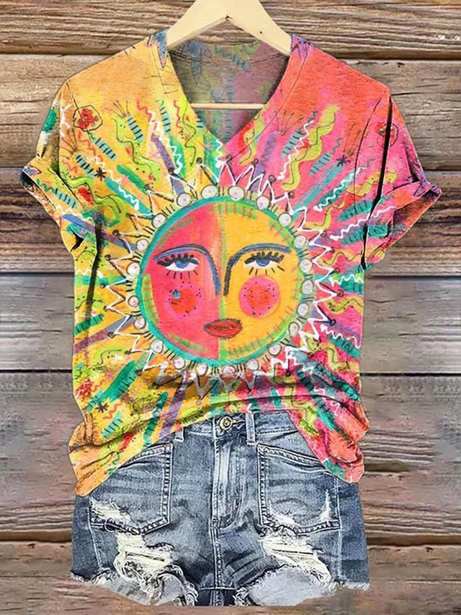 Showy V-neck Short Sleeve Tops