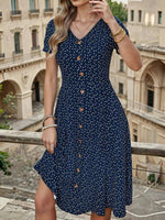 Polka Dot V-neck Short Sleeve Elegant Midi Dress