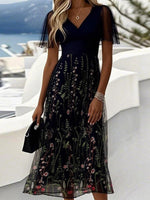 Popular Floral V-Neck Short Sleeve Elegant Midi Dress