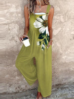 Green Floral Print Modern Strap Sleeveless Casual Jumpsuit