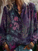 Purple V-neck Long Sleeve Tops