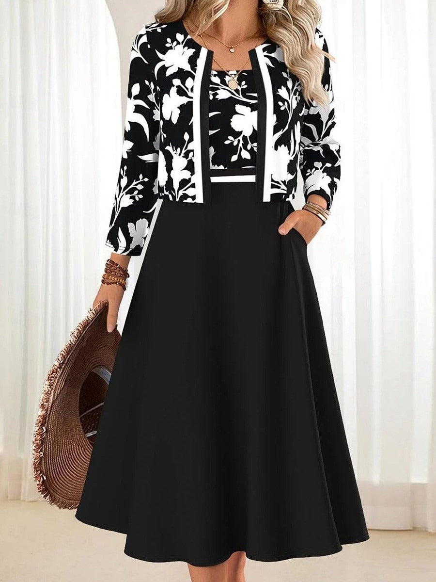 Black Side Pocket Midi Dress With Jacket Two Piece Set