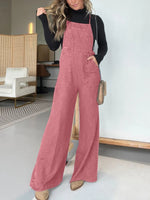 Plain Spaghetti Strap Pocket Casual Wide Leg Jumpsuits