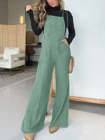 Plain Spaghetti Strap Pocket Casual Wide Leg Jumpsuits
