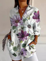 Floral Print Lapel Long Sleeve Casual Blouse