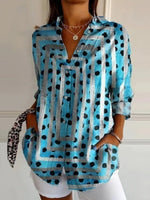 Geometric Polka Dot Lapel Long Sleeve Casual Blouse