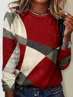 Geometric Print Crew Neck Long Sleeve Loose Casual T-shirt