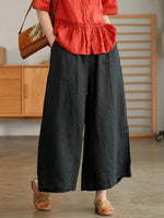 Plain Side Pocket Casual Loose Wide Leg Pants