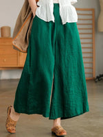 Plain Side Pocket Casual Loose Wide Leg Pants
