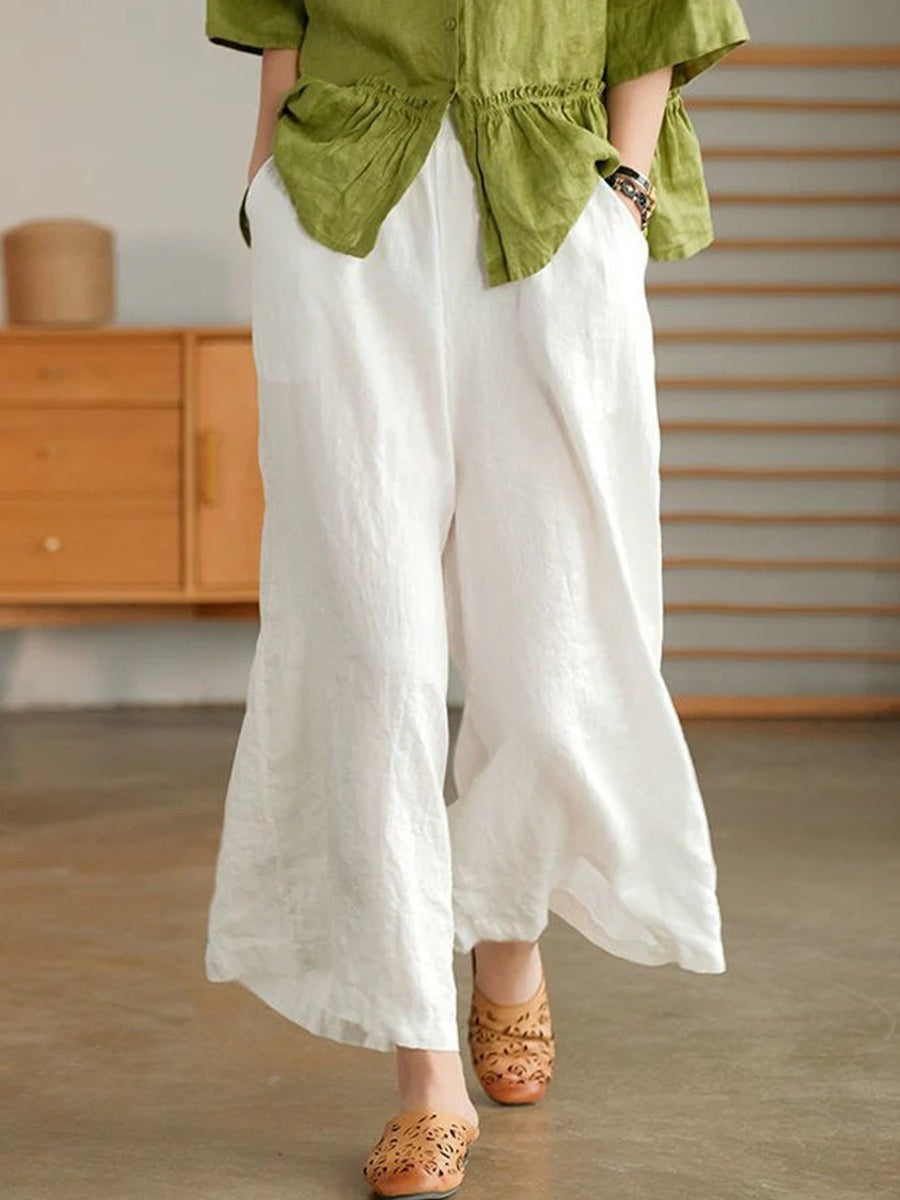 Plain Side Pocket Casual Loose Wide Leg Pants