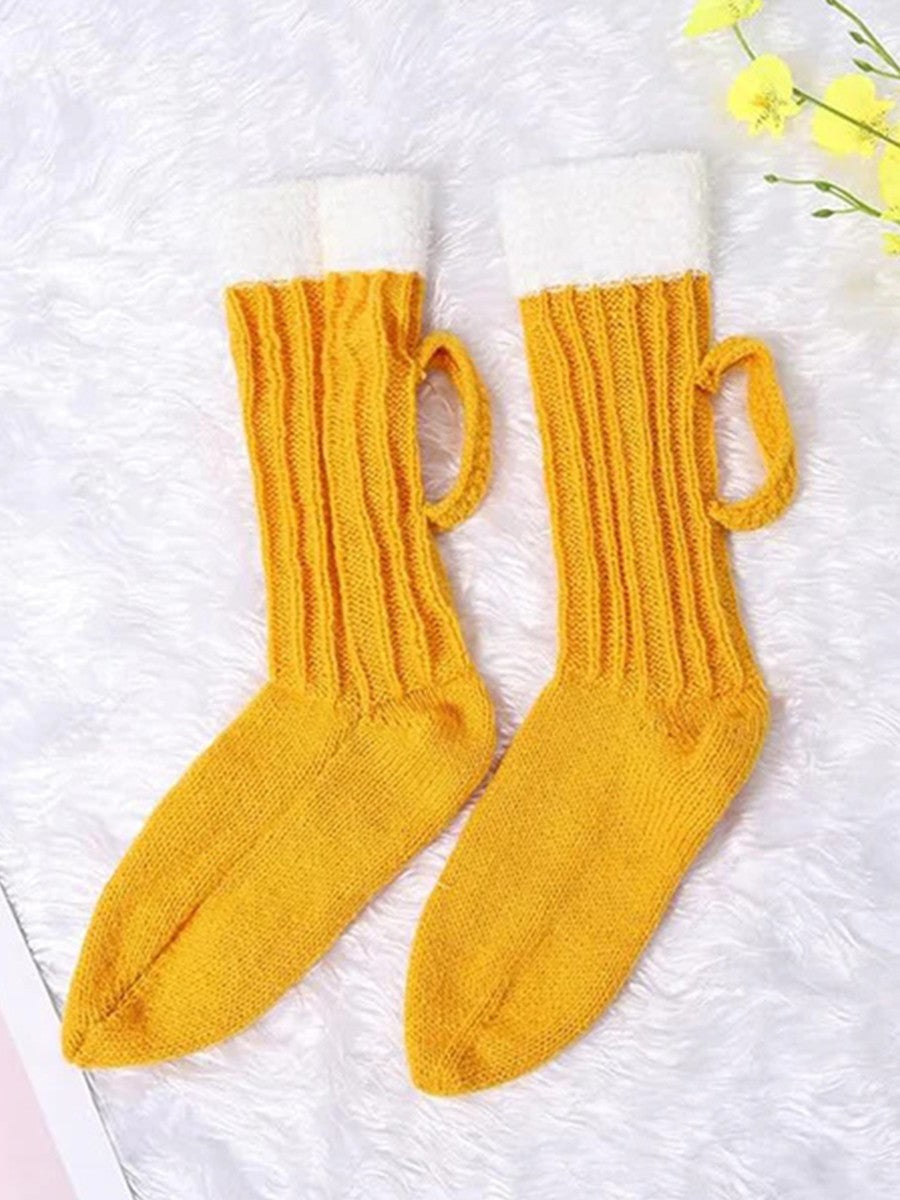 Beer Mug Style Knitted Stockings Cute Unisex Socks with Handle Design