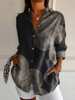 Vintage Geometric Print Lapel Long Sleeve Casual Blouse