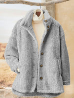 Solid Color Striped Thicken Pocket Loose Warm Jacket