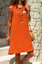 Plain Crew Neck Sleeveless Pocket Loose Casual Mini Dress